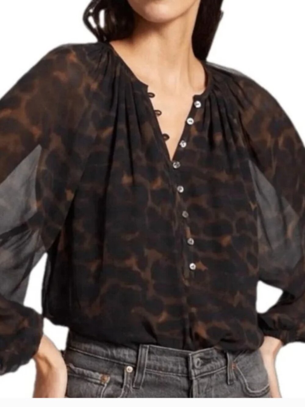 RAILS Indi Umber Leopard Print Sheer Henley Blouse Animal print Size M